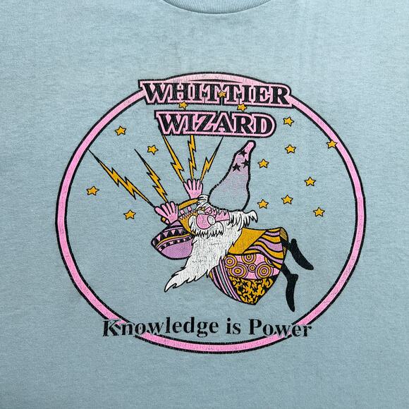 Vintage 90s Whittier Wizard Knowledge is Power Novelty T-Shirt Whimsical Magic - Picture 2 of 8